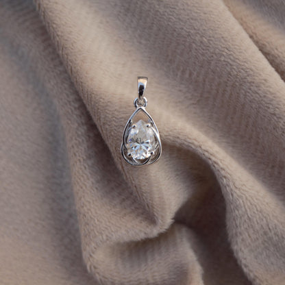 White Moissanite Pear Cut Pendant, 925 Sterling Silver Dainty Pendant, Silver Tiny Pendant, Silver Charm Pendant, Perfect Anniversary Gift
