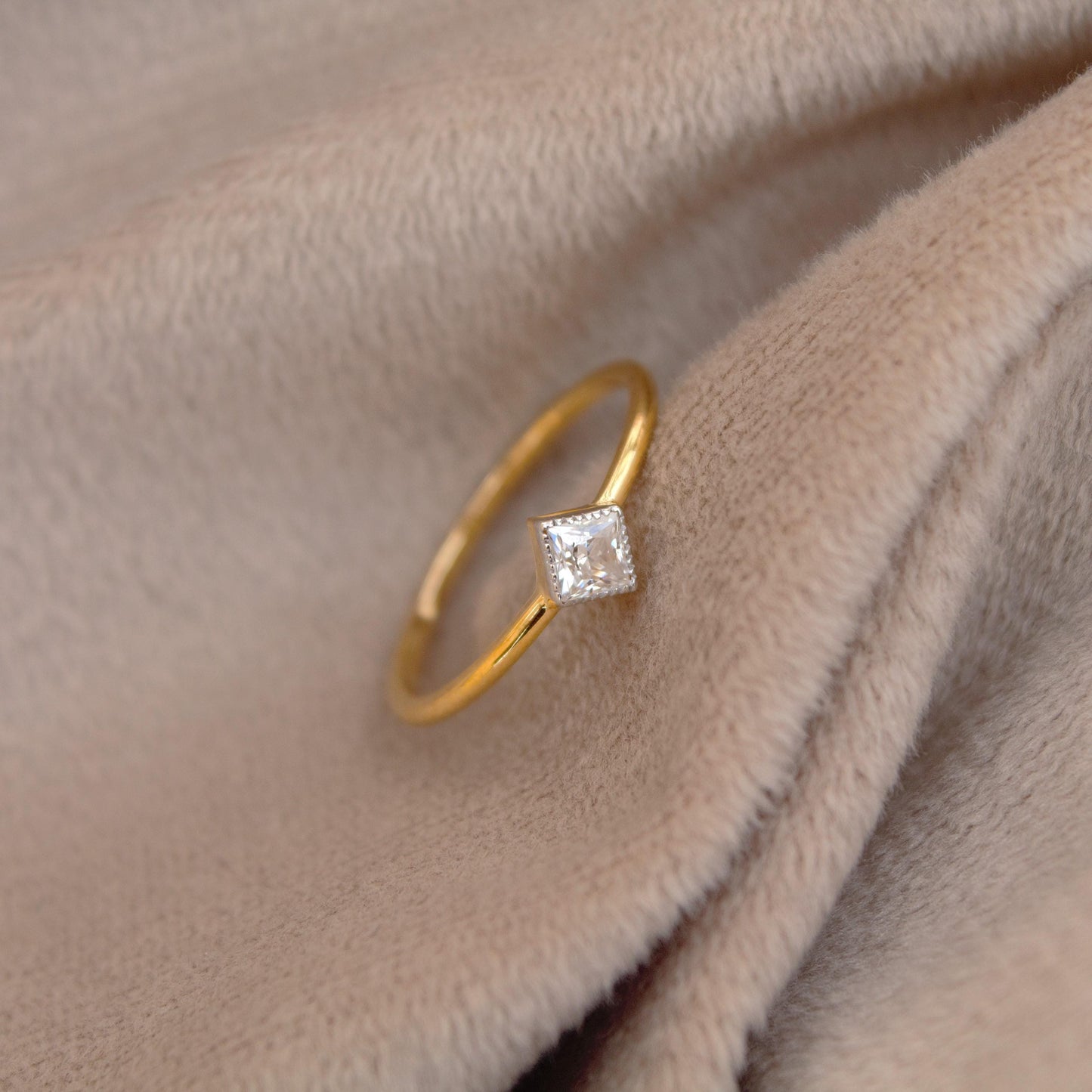 18K Solid Gold Minimalist Ring, 1 Gram Moissanite Ring, Dainty Moissanite Gold Ring, Princess Cut Single Stone Ring For Daughter
