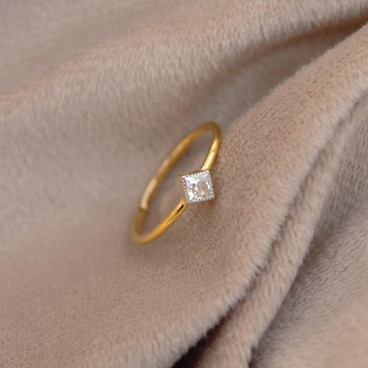 18K Solid Gold Minimalist Ring, 1 Gram Moissanite Ring, Dainty Moissanite Gold Ring, Princess Cut Single Stone Ring For Daughter