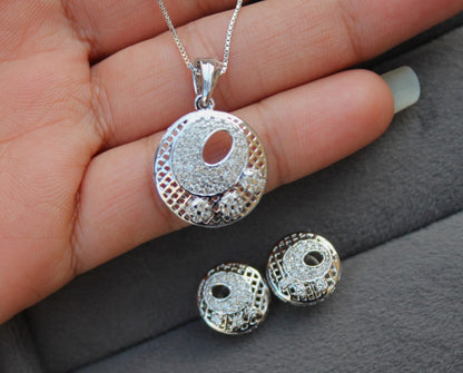 IGI Certified Gold Diamond Jewelry Set, 18K Gold Necklace and Earring Set, Real Diamond Jewelry for Women, Vintage Gift, Lightweight Jewelry