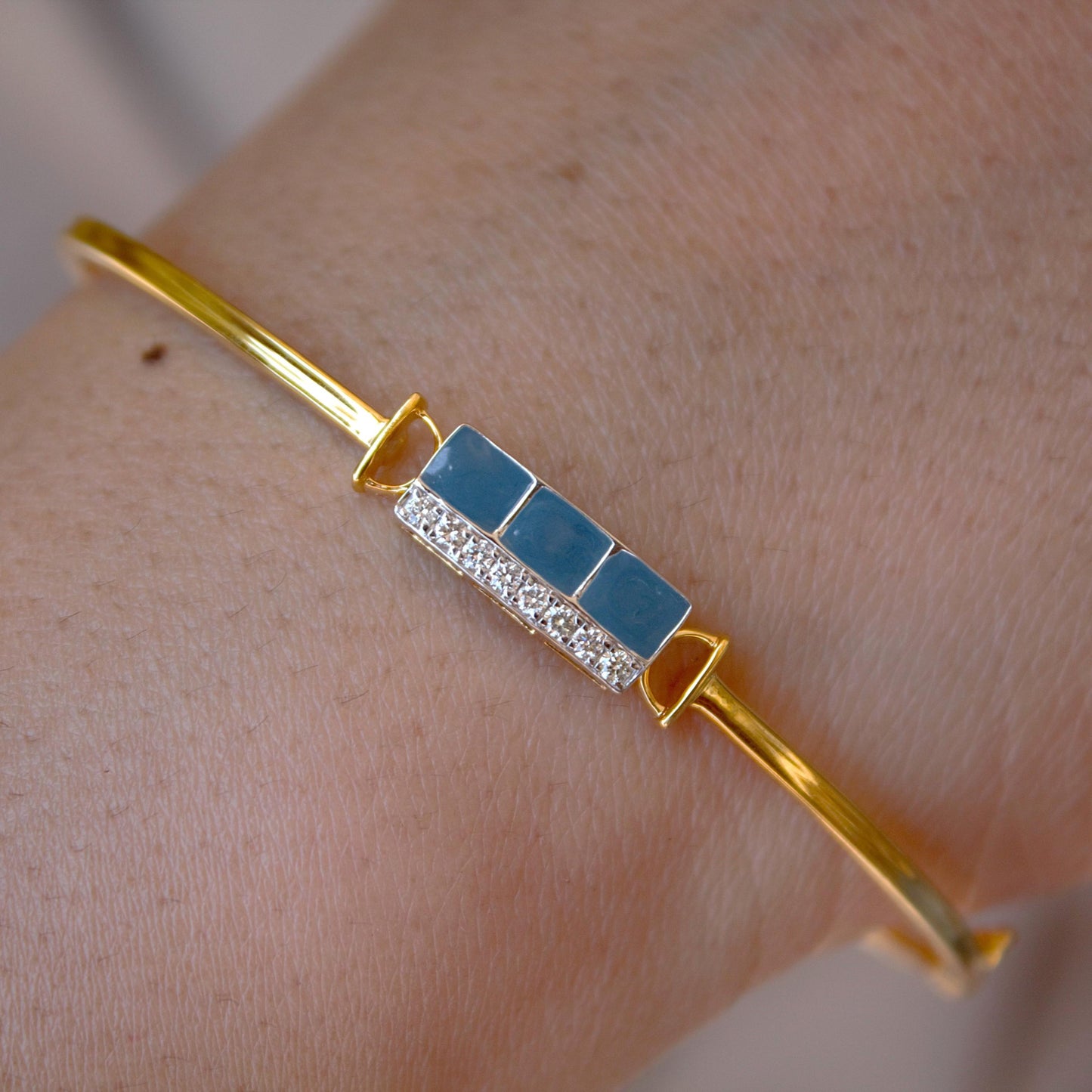 14K Solid Gold Cuff Bracelet, Natural Diamond With Enamel Bracelet, H - I Color S - I Clarity Real Diamond Bracelet, Gift For Special One