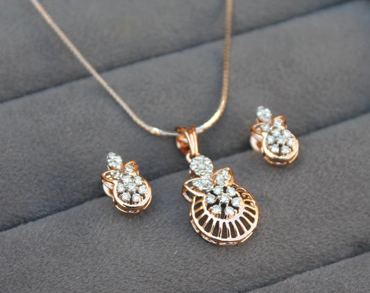 VS-SI Certified Natural Diamonds, 18K Gold Diamond Jewelry Set, Designer Pendant with Chain for Bride, Necklace Earrings Combo Set