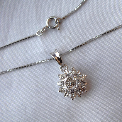 Solid White Gold Solitaire Jewelry Set, 18k Gold Real Diamonds Jewelry, Charm Pendant Necklace with Stud Earrings, Minimalist Handmade Gift