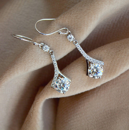 925 Sterling Silver Dangle Earrings, Moissanite Minimalist Earring for Her, White Moissanite Jewelry, Wedding Earrings, Gift for Bridesmaids
