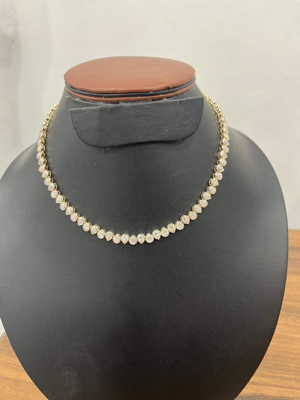 Genuine Moissanite Tennis Necklace, Elegant Designer Necklace, Infinity Solitaire Necklace, 18K Gold Necklace, Pear Moissanite Necklace