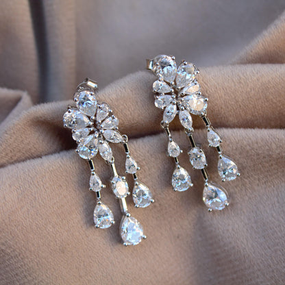 925 Sterling Silver Designer Earrings, Unique Moissanite Stud Dangle Earrings, Pear Cut Stone Earrings for Bride, Perfect for Wedding Gift