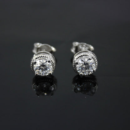 Moissanite Round Cut Statement Earrings, 925 Sterling Silver Stud Earrings for Her, Silver Minimalist Stud Earring, White Moissanite Jewelry