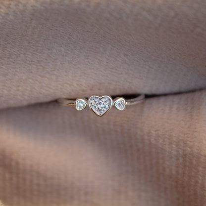 Cubic Zirconia Silver Heart Ring, 925 Sterling Silver Handmade Ring, Minimalist Thin Ring Gift for Women, CZ Anniversary Ring, Propose Ring