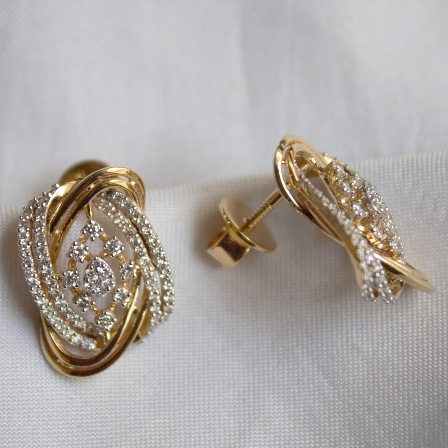 IGI Certified Natural Diamond Yellow Gold Jewelry Set, Pendant Necklace with Stud Earrings, Designer Gold Wedding Jewelry for Bridesmaids