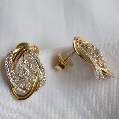 IGI Certified Natural Diamond Yellow Gold Jewelry Set, Pendant Necklace with Stud Earrings, Designer Gold Wedding Jewelry for Bridesmaids