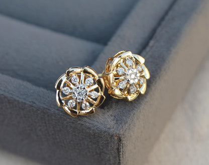 Yellow Gold Round Diamond Pendant Earring, Ready To Ship, 18K Gold Diamond Jewelry, Beautiful Diamond Jewelry Set For Anniversary Gift