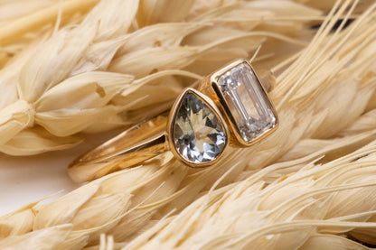 Pear and Radiant Cut Lab Created Diamond Ring, Anniversary Ring for Women, Solid14k-18k Gold Ring, FG VVS/VS Diamond Jewelry, Christmas Gift