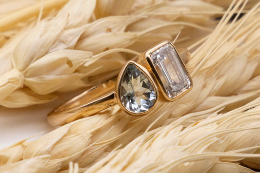 Pear and Radiant Cut Lab Created Diamond Ring, Anniversary Ring for Women, Solid14k-18k Gold Ring, FG VVS/VS Diamond Jewelry, Christmas Gift