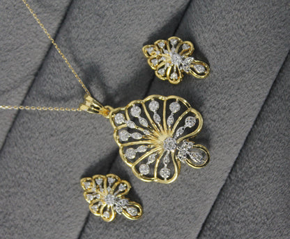 H-I VS - SI Natural Diamond Pendant Earring Set, IGI Certified Diamond Jewelry, Perfect Anniversary Gift, Designer Natural Diamond Gold Set