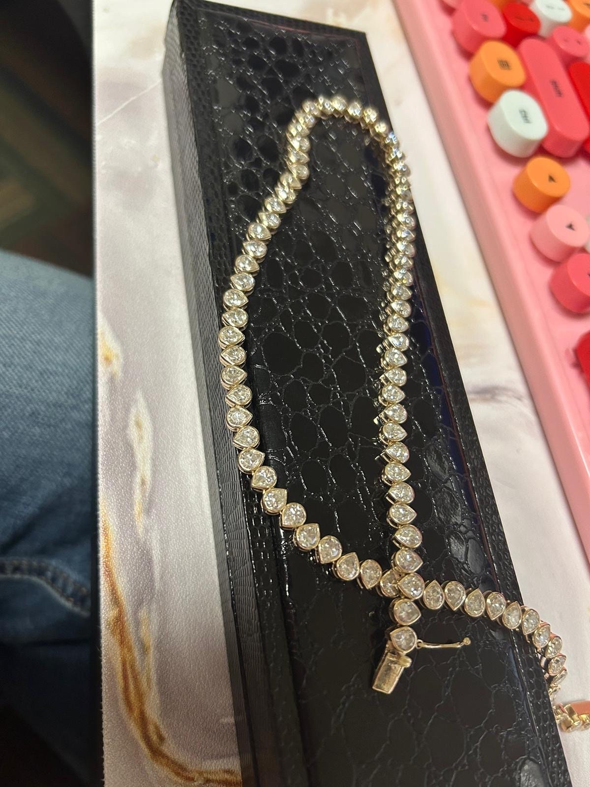 Genuine Moissanite Tennis Necklace, Elegant Designer Necklace, Infinity Solitaire Necklace, 18K Gold Necklace, Pear Moissanite Necklace