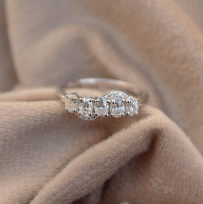 Silver Half Eternity Stackable Ring Band, Oval Cut White Moissanite Ring, Handmade Stacking Ring, Wedding Band, Vintage Women's Band Ring