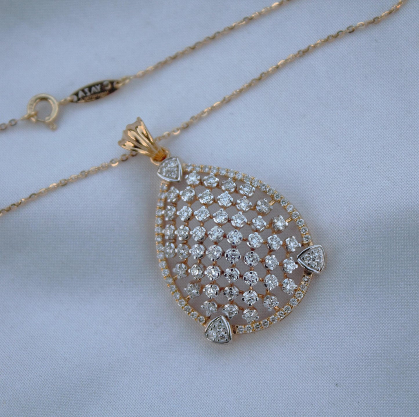 Classic Statement Solid Gold Jewelry Set, Pear Shape Pendant with Earrings, Natural Diamond Necklace Earrings Set, 18K Gold Jewelry for Mom