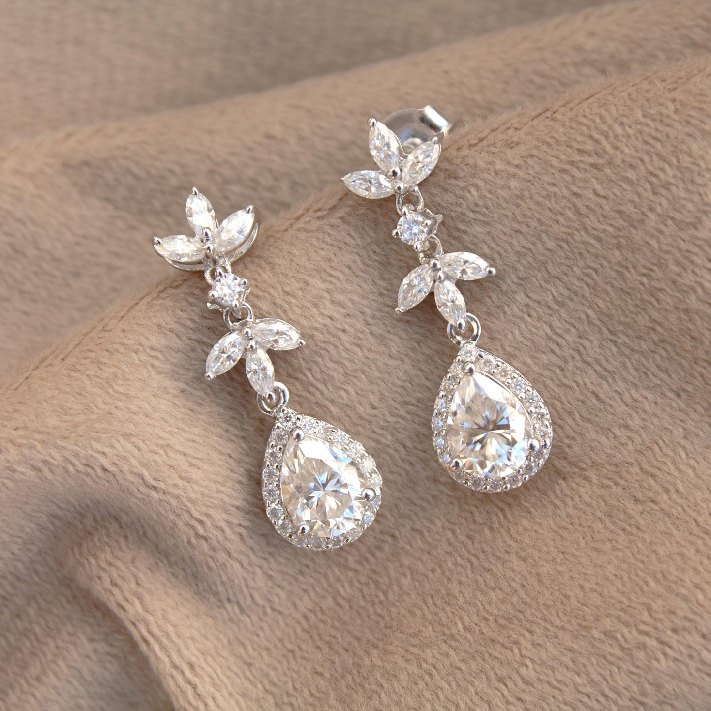 Teardrop Moissanite Earrings in 925 Sterling Silver, Drop and Dangle Earrings, Designer Statement Earrings for Women, Prefect Gift for Bride