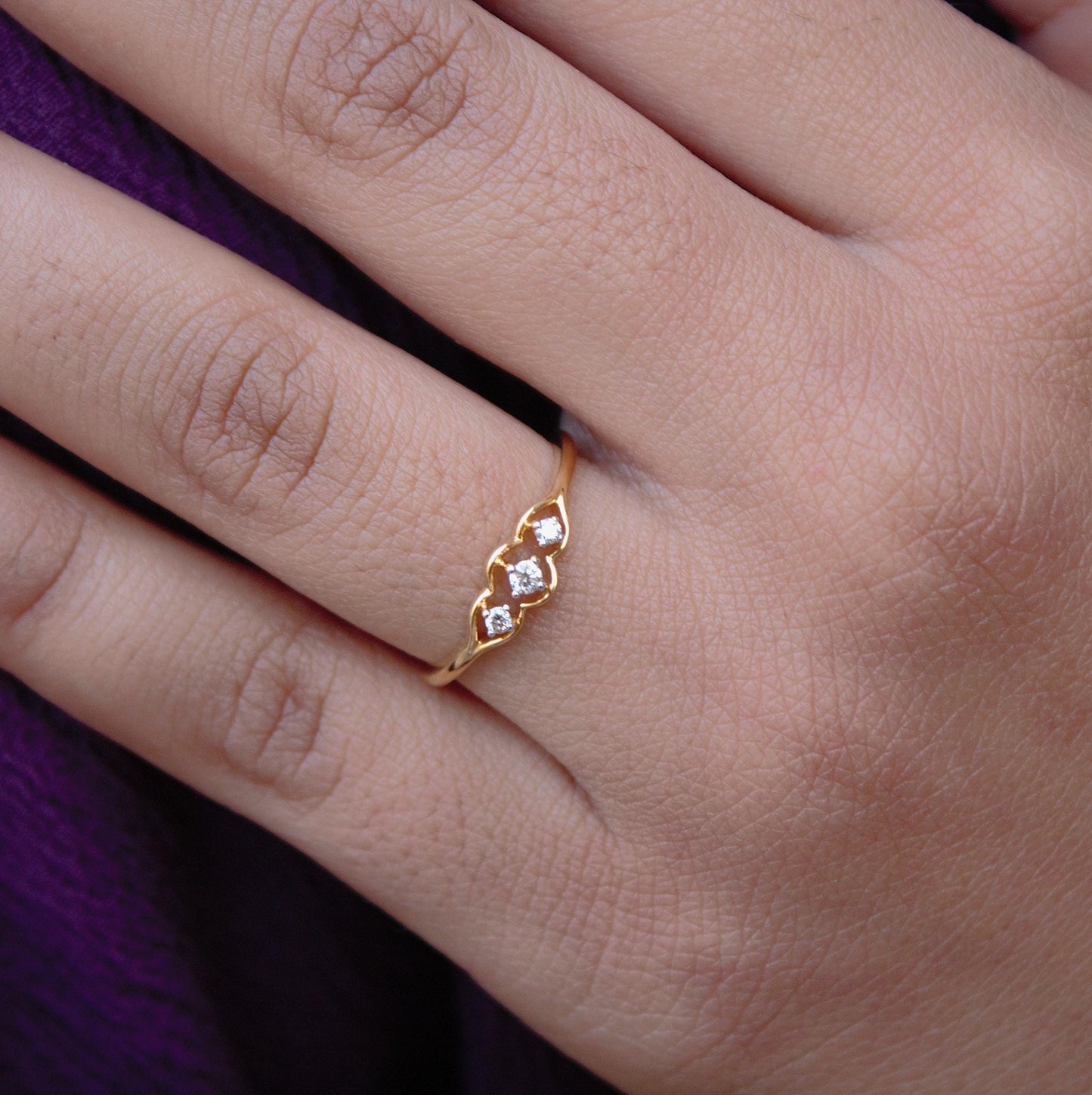 Three Stone Diamond Ring, 1.43 Gm Diamond Gold Ring, 18K Dainty Yellow Gold Jewelry, IGI Certified Natural Diamond Gold Ring Gift for Wife