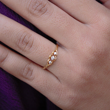 Three Stone Diamond Ring, 1.43 Gm Diamond Gold Ring, 18K Dainty Yellow Gold Jewelry, IGI Certified Natural Diamond Gold Ring Gift for Wife