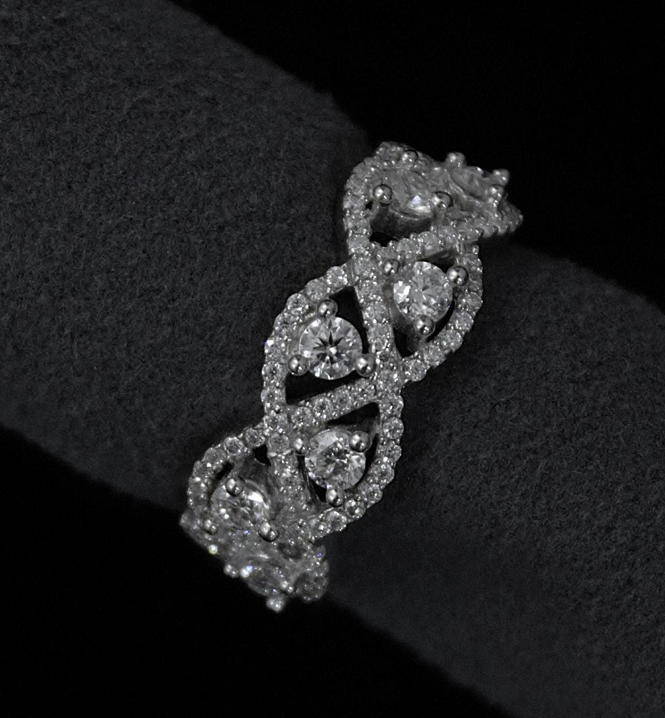 Moissanite Wedding/Engagement Band, 925 Sterling Silver Designer Ring for Bride, Statement Silver Jewelry, Moissanite Jewelry for Her US 8