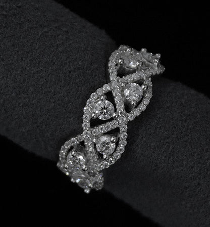 Moissanite Wedding/Engagement Band, 925 Sterling Silver Designer Ring for Bride, Statement Silver Jewelry, Moissanite Jewelry for Her US 8