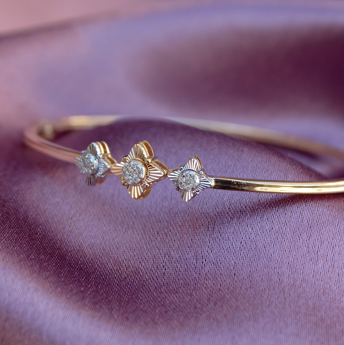 Natural Diamond Bangle Bracelet, 14K Yellow Gold Cuff Bracelet, Elegant Gold Diamond Bracelet, Real Diamond Bracelet, Birthday Gift for Her