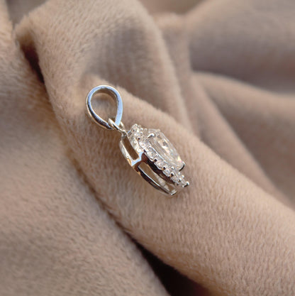 Solitaire Halo Pendant in 925 Sterling Silver, Pear Cut Moissanite Charm Pendant, Dainty Silver Pendant for Chain, Minimalist Jewelry Gift
