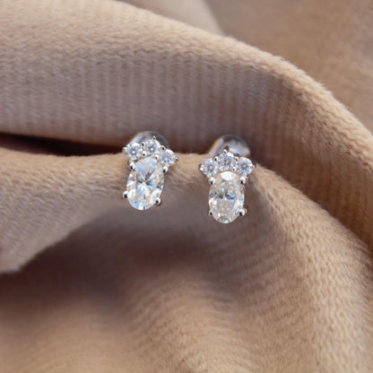 925Sterling Silver Moissanite Stud Earrings, Oval and Round Cut Stone Earrings for Women, Dainty Silver Jewelry, Perfect Gift for Bridesmaid