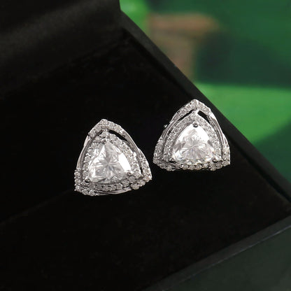 Trillion Cut Moissanite Earrings, Handmade Stud Earrings, Solitaire Earrings for Bride, Dainty Stud Earrings, White Gold Moissanite Jewelry