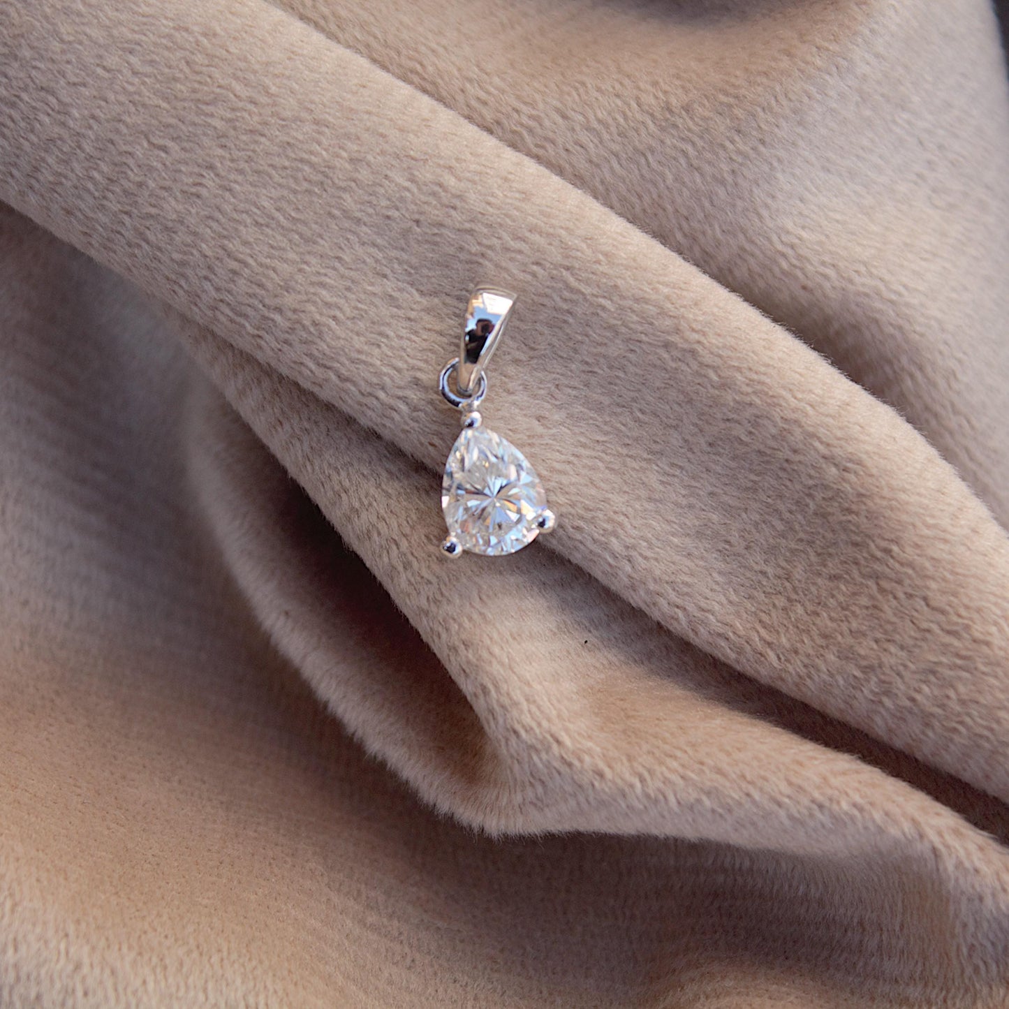 Pear Cut Moissanite Pendant in 925 Sterling Silver, Dainty Silver Charm Pendant, Minimalist Pendant for Chain, Moissanite Silver Jewelry