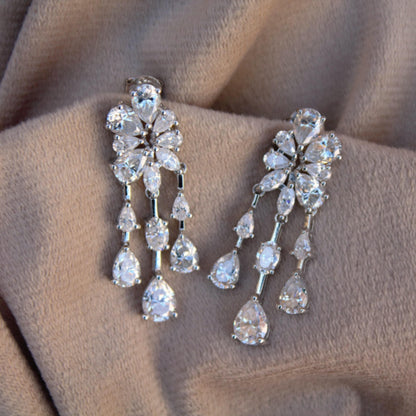 925 Sterling Silver Designer Earrings, Unique Moissanite Stud Dangle Earrings, Pear Cut Stone Earrings for Bride, Perfect for Wedding Gift