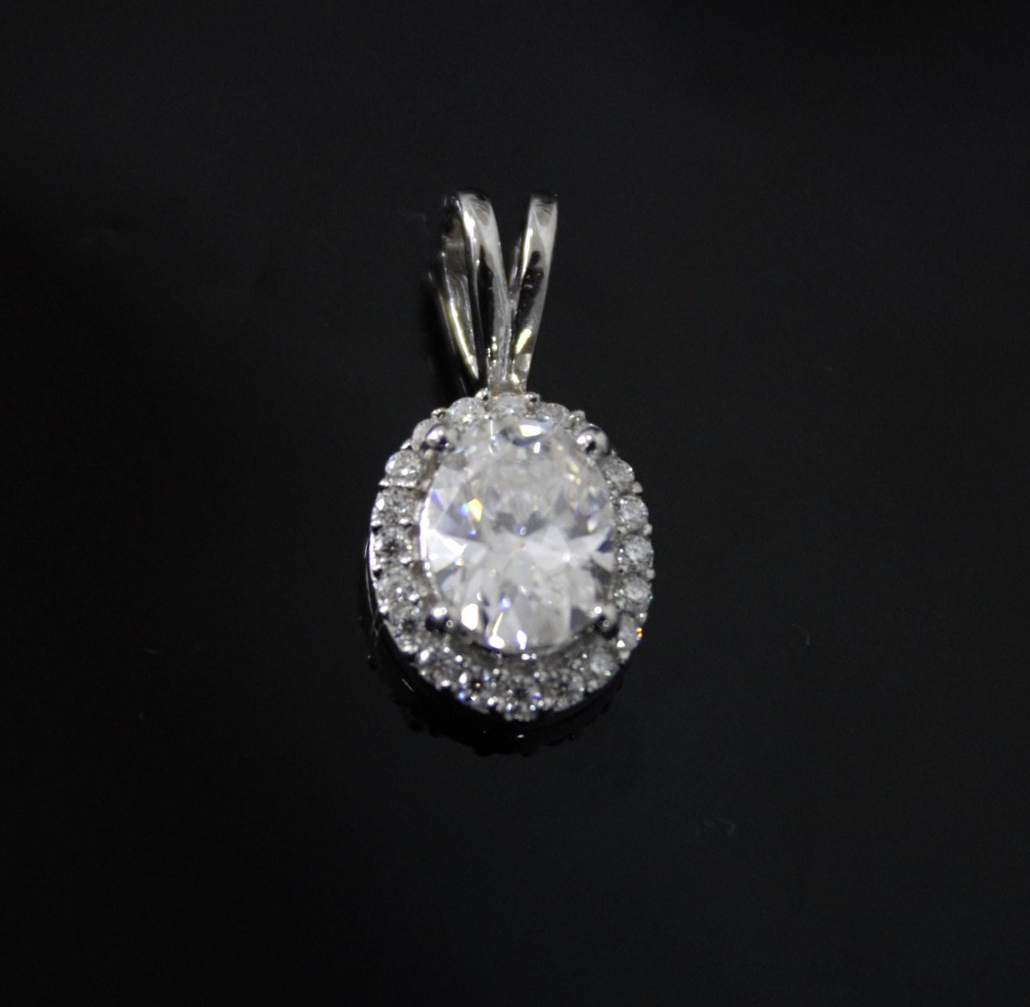 Oval Moissanite 925 Sterling Silver Halo Pendant, Minimalist Jewelry, Silver Dainty Pendant, Four Prong Pendant, Perfect Gift for Bridesmaid