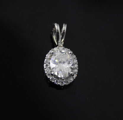 Oval Moissanite 925 Sterling Silver Halo Pendant, Minimalist Jewelry, Silver Dainty Pendant, Four Prong Pendant, Perfect Gift for Bridesmaid