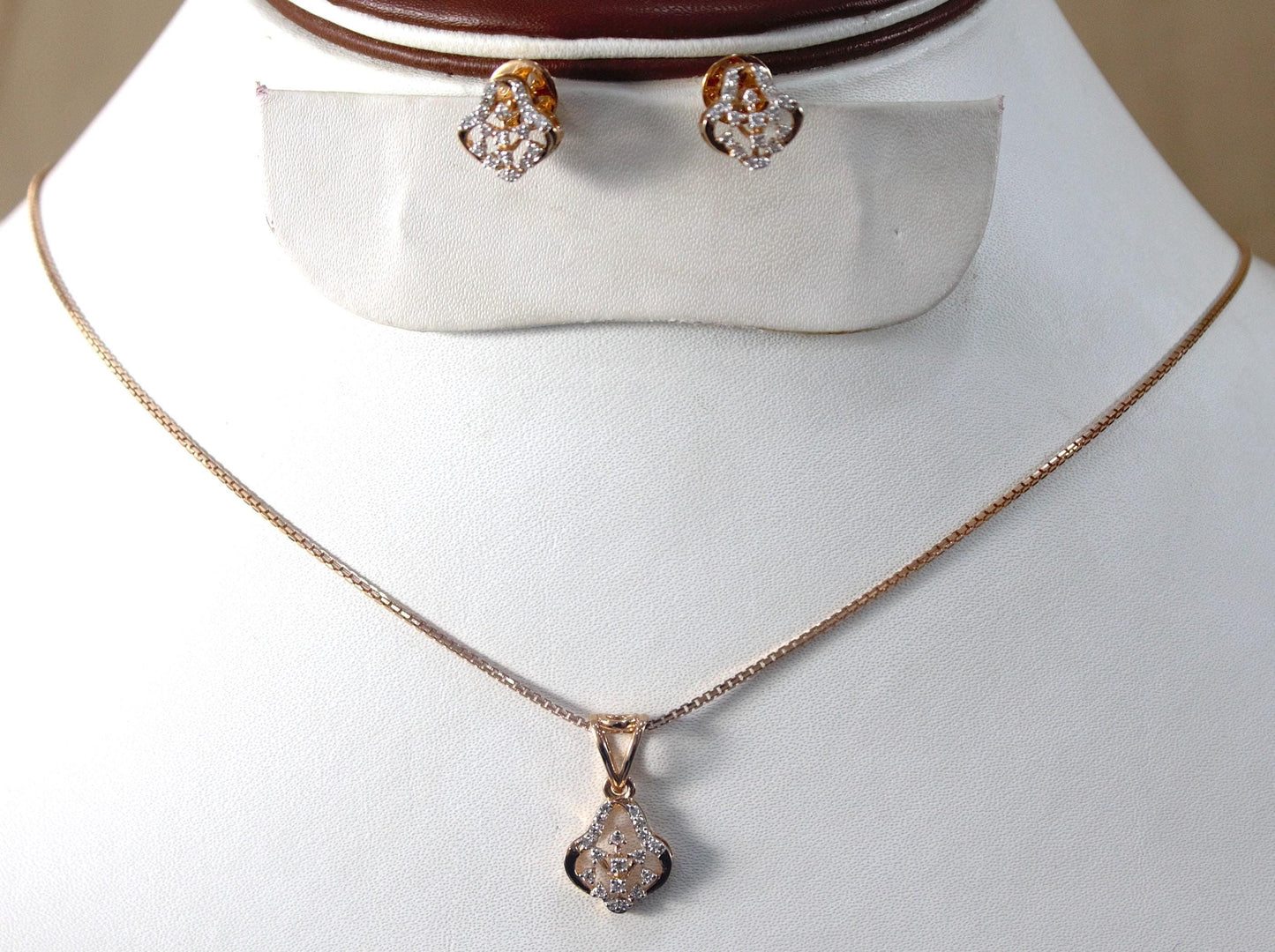 Real Diamond Pendant Necklace with Stud Earrings, 18K Gold Necklace Earring Set, IGI Certified Natural Diamond Wedding Jewelry Set for Her