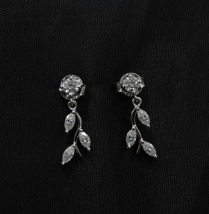 Moissanite Stud Dangle Earrings for Women, 925 Sterling Silver Earrings, Round and Marquise Stone Earrings, Colorless Moissanite Jewelry