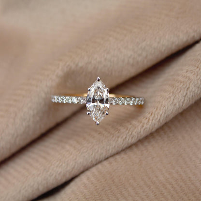 1 Carat Marquise Lab-Grown Diamond Ring, 14K Gold Ring, US 7 Custom Engagement/Wedding Ring, Statement Gold Ring, CVD/HPHT Diamond Ring