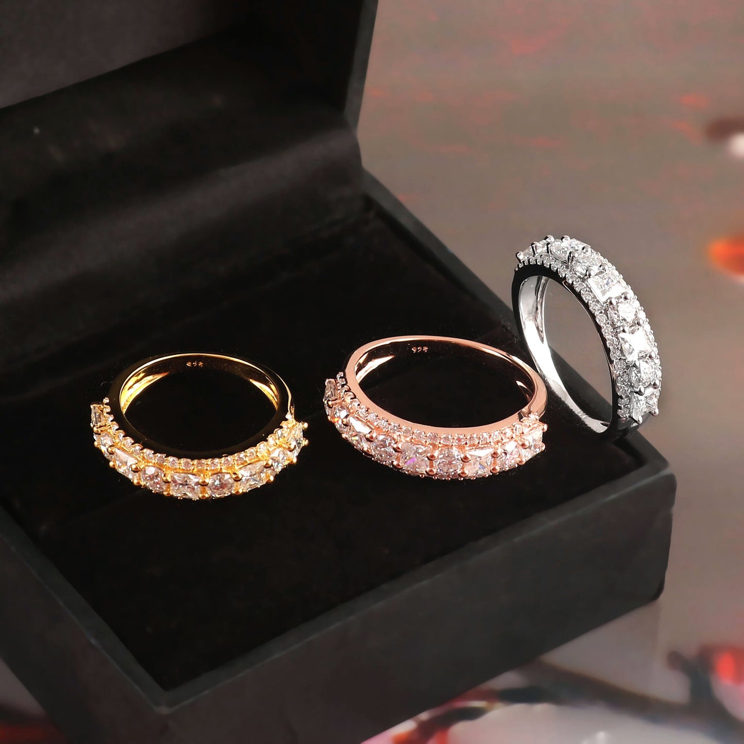 Round Cut Moissanite Half Eternity Ring, Minimalist Proposal Ring, 14K-18K Solid Gold Ring, Solitaire Gold Ring, Dainty Ring For Engagement