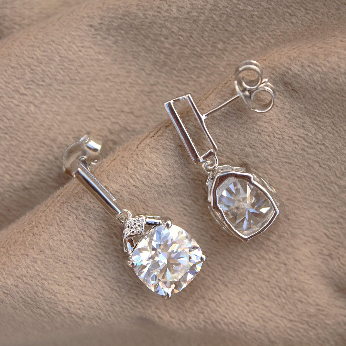 Solitaire Cushion Shape Dangle Earrings, Moissanite 925 Sterling Silver Earrings for Women, Vintage Handmade Earrings, Silver Gift for Wife