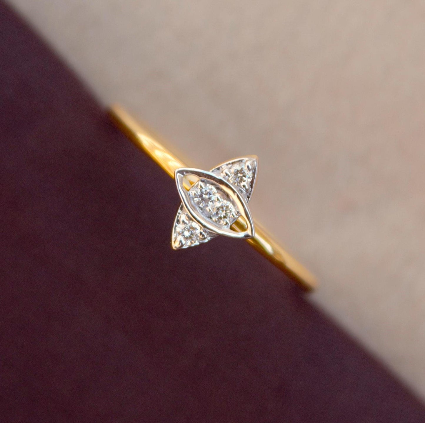 Real Diamond Ring, Round Cut Diamond Gold Ring For Birthday Gift, Delicate Real Gold Ring, H- I Color With VS - SI Clarity Gold Ring US 7