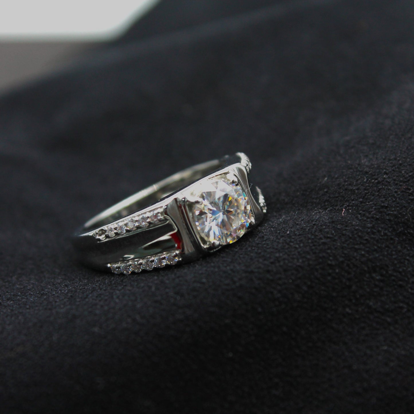 Brilliant Cut Men's Ring, 6.5 MM Round Cut Moissanite Ring, 925 Sterling Silver Ring, Best Engagement Ring For Groom, Statement Silver Ring