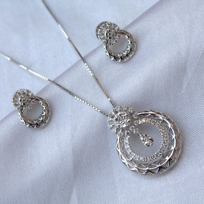 White Gold Pendant with Stud Earrings Set, 18k Gold Diamond Jewelry Set, Handmade Vintage Jewelry Set, Designer Statement Certified Jewelry