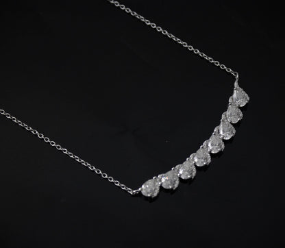 Colorless Moissanite Pear Necklace, 925 Sterling Silver Chain Necklace, Lightweight Travel Jewelry, Minimalist Silver White Stone Necklace