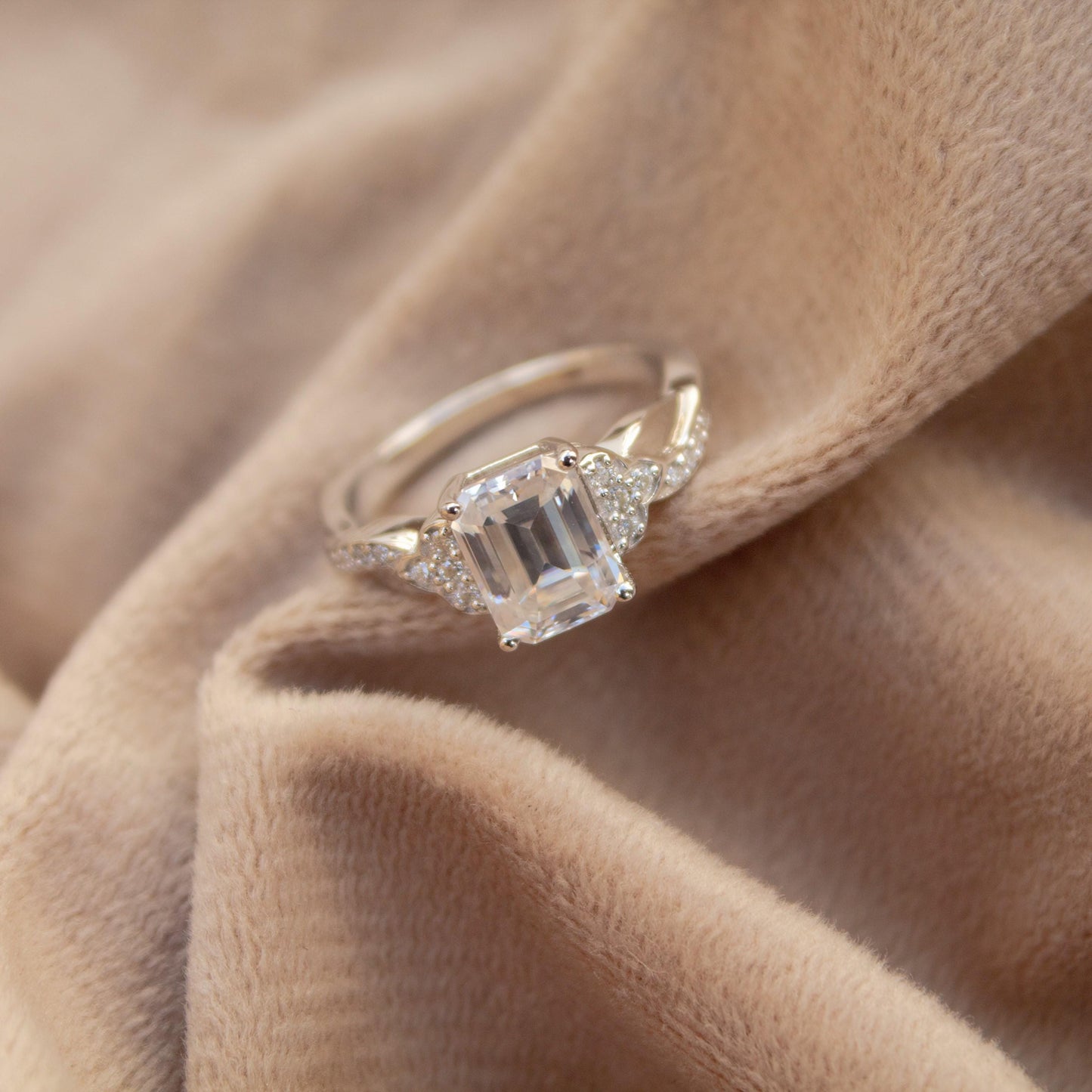 Moissanite Emerald Cut Elegant Ring, Minimalist Silver Ring, 925 Sterling Silver Ring, Anniversary Ring, Solitaire Prong Set Ring for Wife