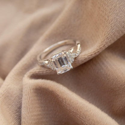 Moissanite Emerald Cut Elegant Ring, Minimalist Silver Ring, 925 Sterling Silver Ring, Anniversary Ring, Solitaire Prong Set Ring for Wife