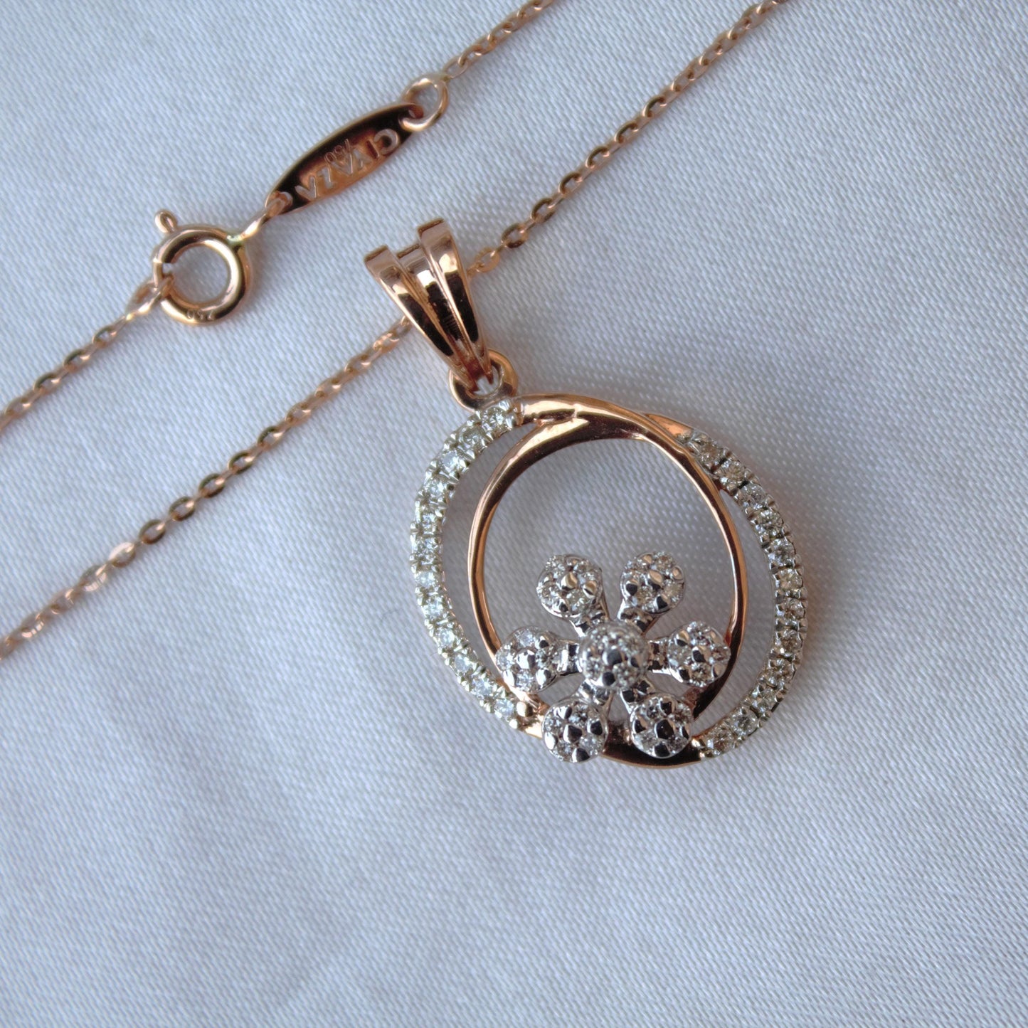 IGI Certified Diamond Gold Jewelry Set, 18k Rose Gold Pendant Necklace with Stud Earrings, Designer Gold Jewelry for Women, Wedding Gift