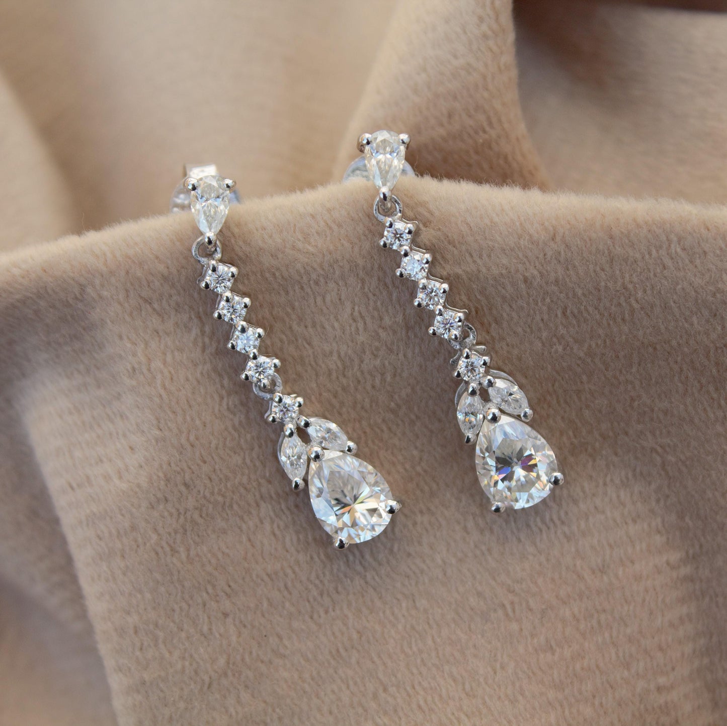 Drop and Dangle Moissanite Silver Earrings, 925 Sterling Silver Long Dangle Earrings for Women, Moissanite Jewelry, Propose Gift for Her