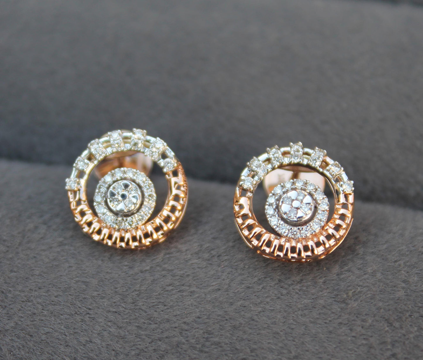 Natural Diamond Necklace Earrings Set, 18K Gold Jewelry Set, Designer Gold Jewelry, Diamond Pendant with Chain, Rose Gold Stud Earring Set