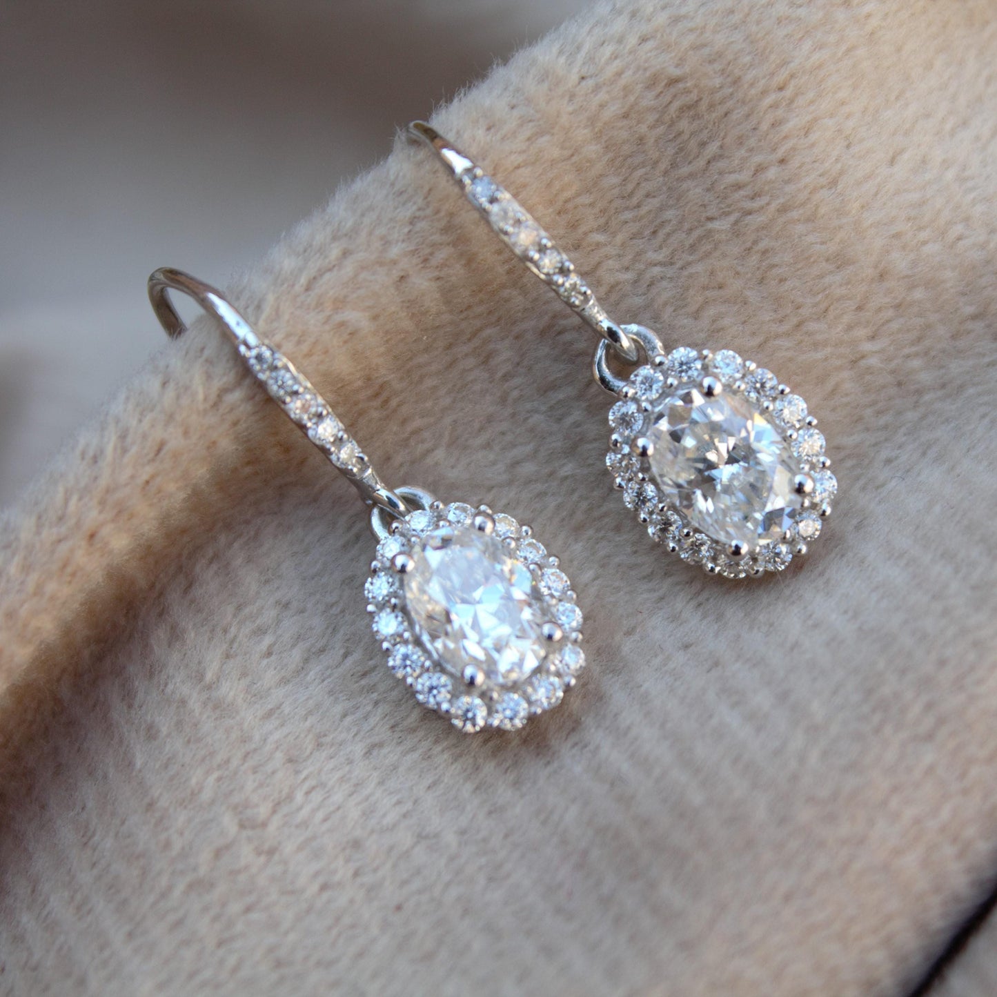 White Moissanite Dangle Earrings in 925 Sterling Silver, Oval Cut Stone Earrings for Her, Statement Jewelry, Perfect for Valentines Day Gift