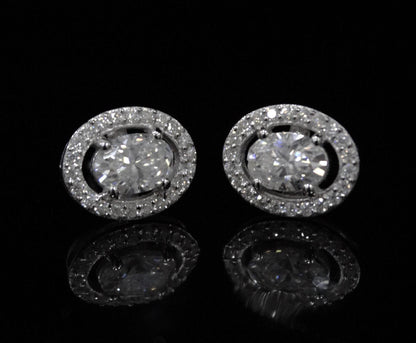 Oval Cut Moissanite Stud Earrings in 925 Sterling Silver, Tiny Stud Earrings for Bridesmaids, Solitaire Halo Stud Earrings, Gift for Women